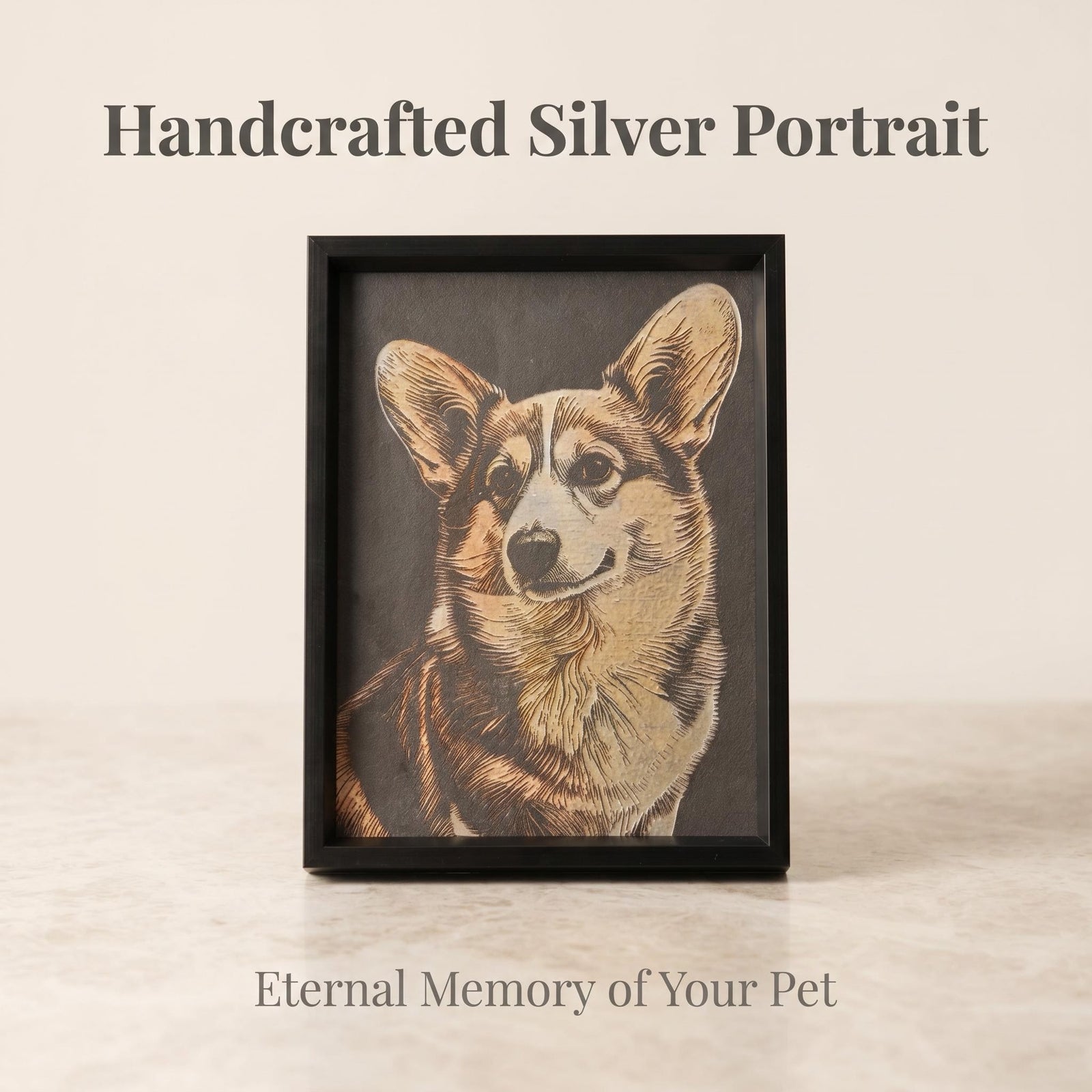 Handmade Custom Black & Silver Ceramic Pet Portrait