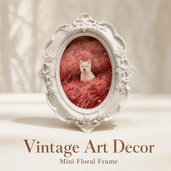 Custom Vintage White-Framed Pet Portrait – Spring Field Series