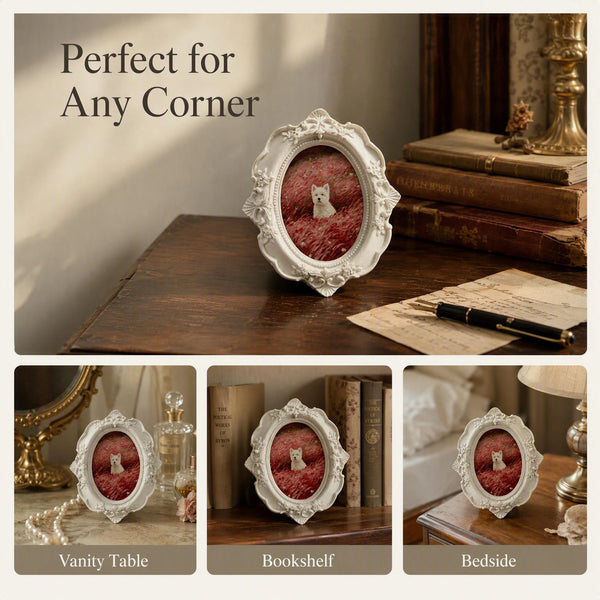 Custom Vintage White-Framed Pet Portrait – Spring Field Series
