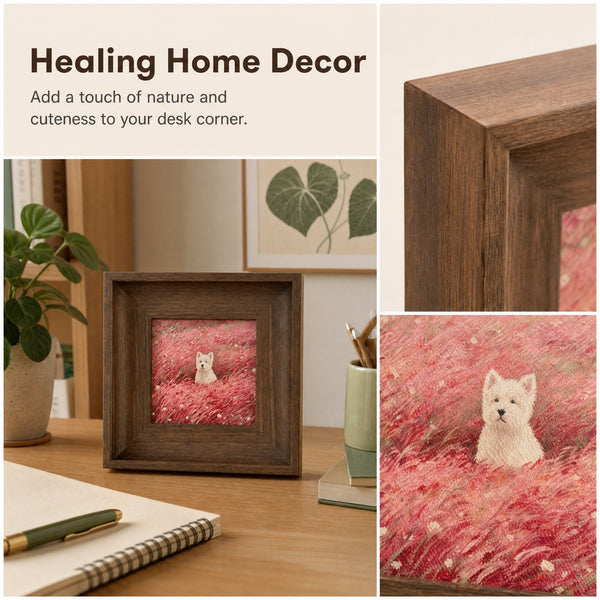 Custom Wood-Framed Pet Portrait – Spring Field Series