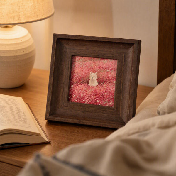 Custom Wood-Framed Pet Portrait – Spring Field Series