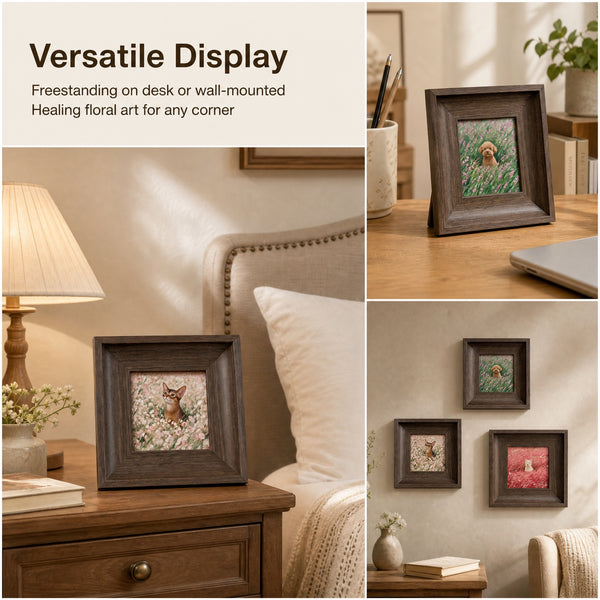 Custom Wood-Framed Pet Portrait – Spring Field Series