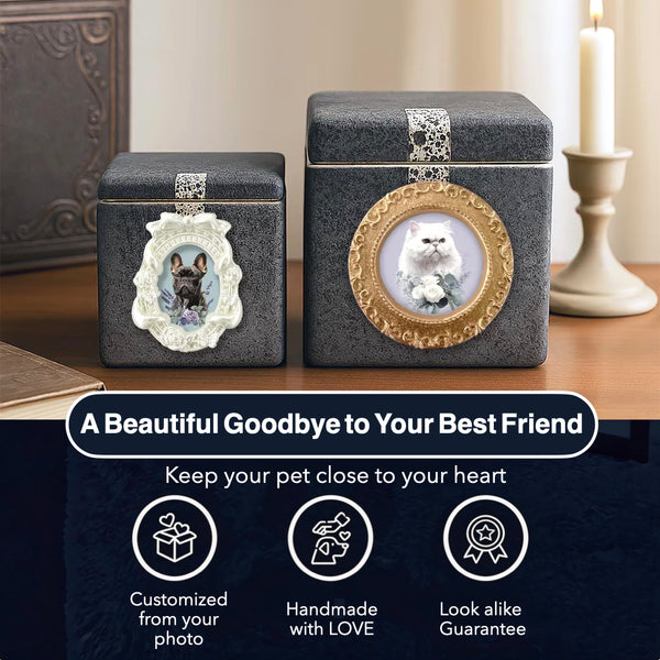 Handmade Custom Ceramic Pet Urn with Pet Portrait