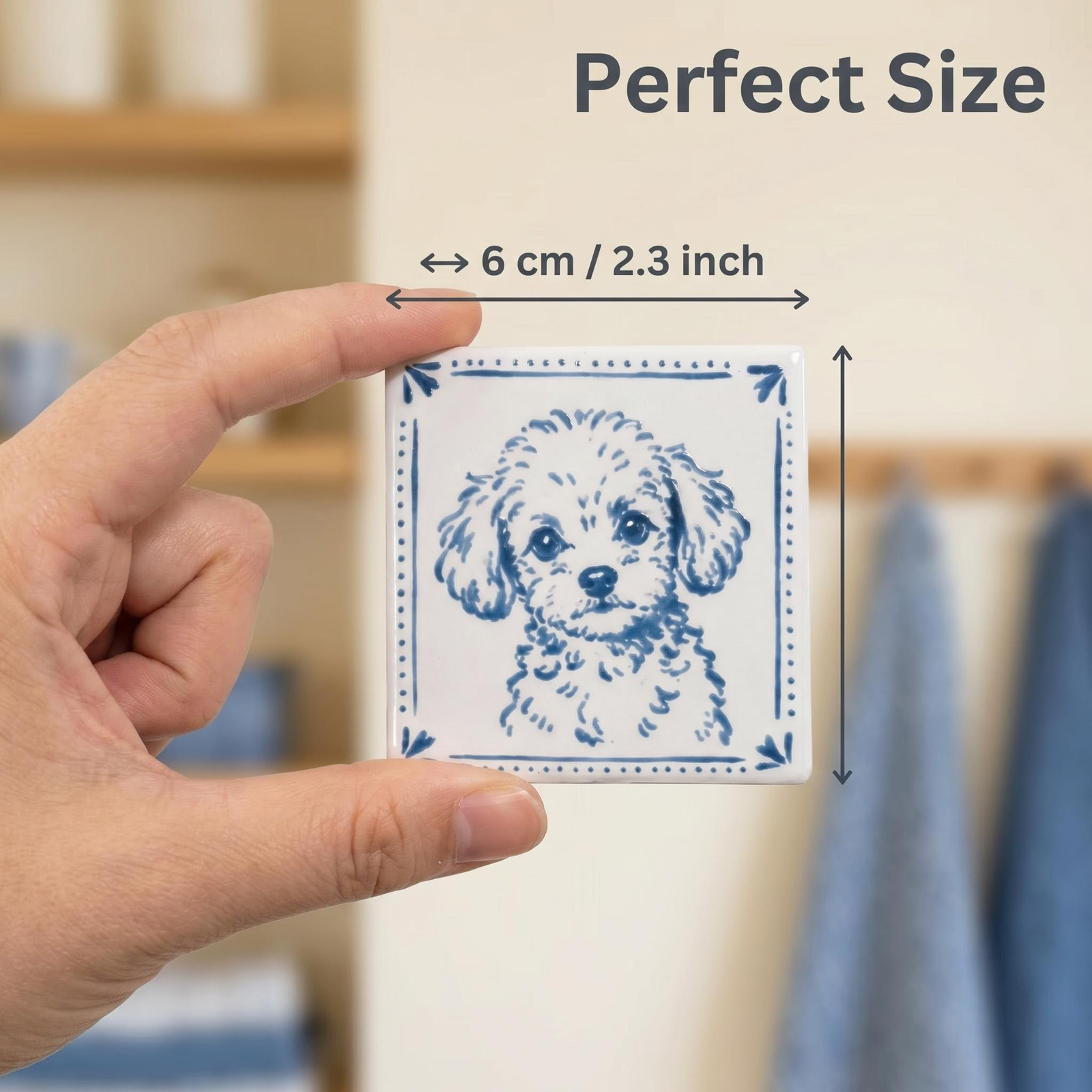 Custom Pet Portrait Fridge Magnet – Blue Porcelain Style