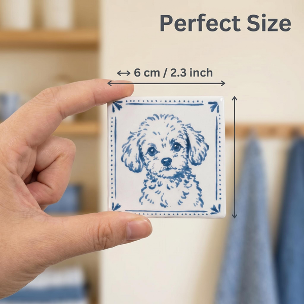 Custom Pet Portrait Fridge Magnet – Blue Porcelain Style