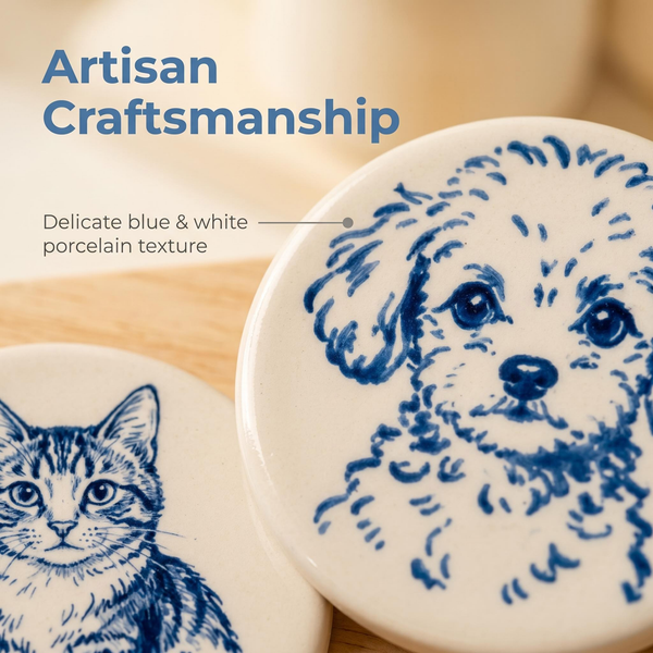 Custom Pet Portrait Fridge Magnet – Blue Porcelain Style