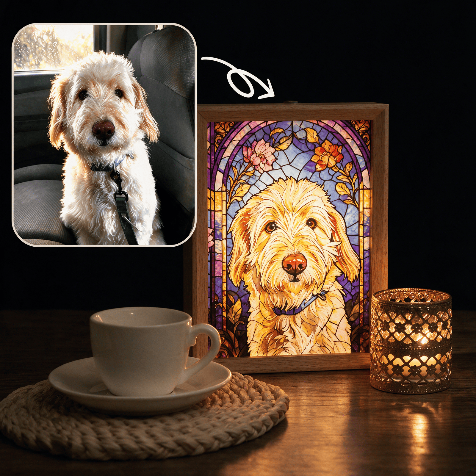 Custom Pet Stained Glass-Style Portrait Night Light