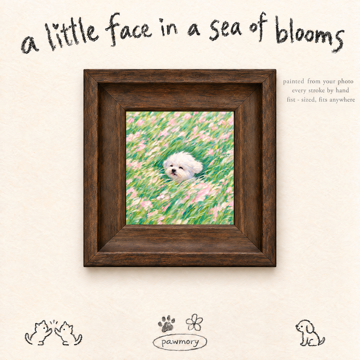 Custom Wood-Framed Pet Portrait – Spring Field Series
