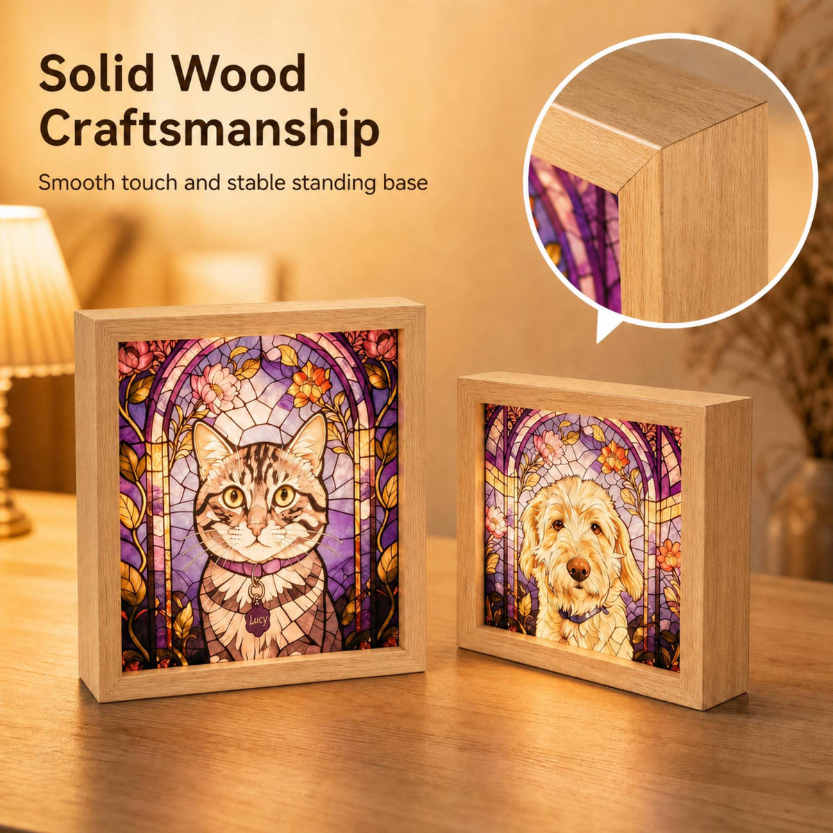 Custom Pet Stained Glass-Style Portrait Night Light