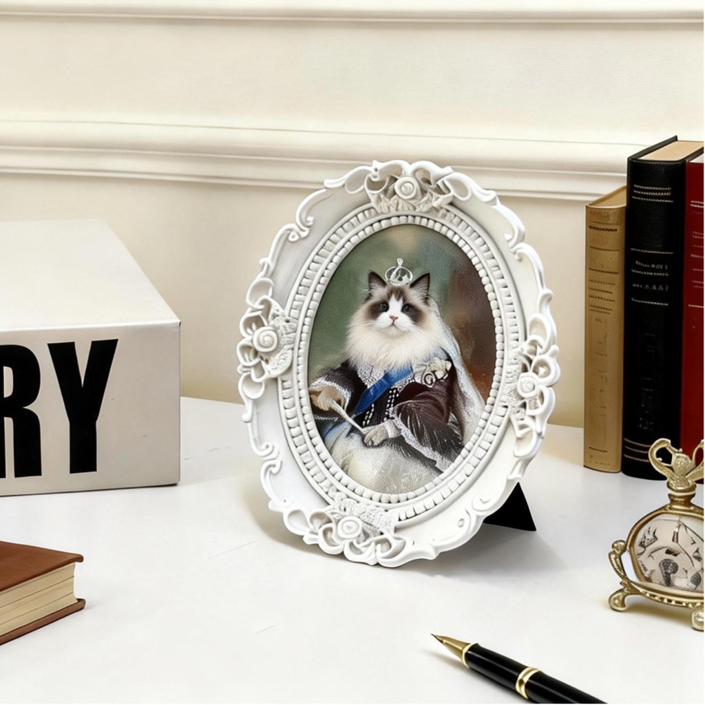 Custom Hand-Drawn Pet Portrait - Noble Vintage with White Ornate Frame