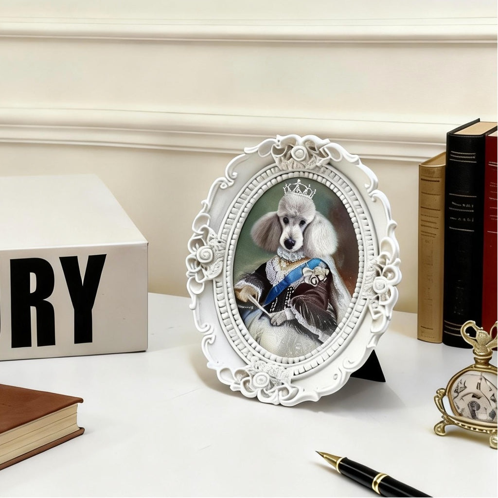 Custom Hand-Drawn Pet Portrait - Noble Vintage with White Ornate Frame