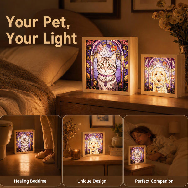 Custom Pet Stained Glass-Style Portrait Night Light