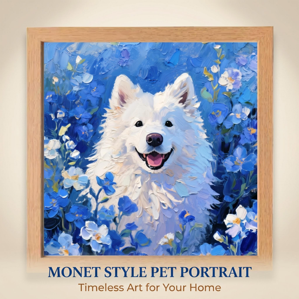 Monet Blue Garden Style — Custom Pet Portrait Artwork Made from Your Photos