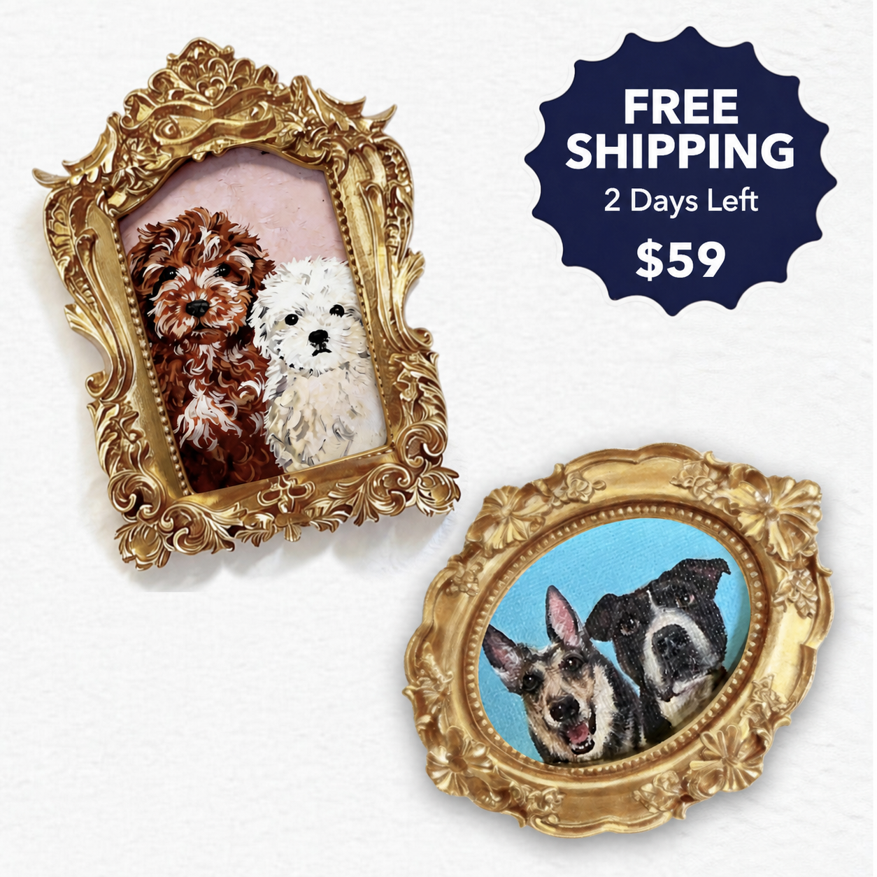 Custom Mini Pet Portrait Painting - Vintage Style for Multiple Pets
