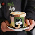 Hand-painted Tuxedo Cat Ceramic Coffee Cup & Saucer Set | Creator Exclusive image 0