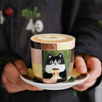 Hand-painted Tuxedo Cat Ceramic Coffee Cup & Saucer Set | Creator Exclusive image 0