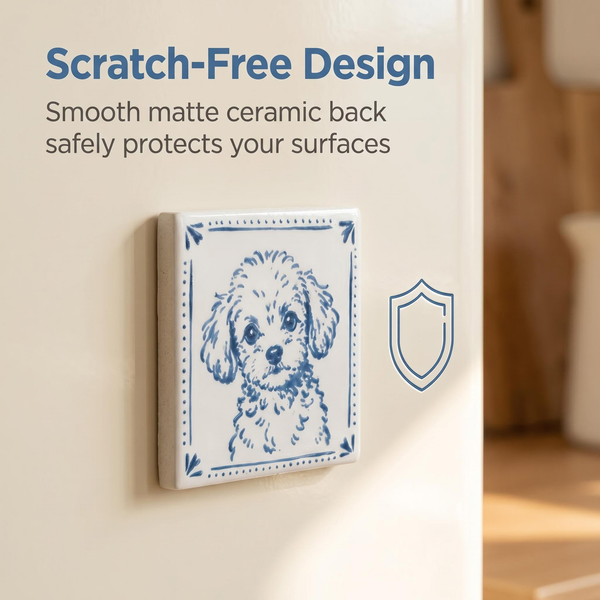 Custom Pet Portrait Fridge Magnet – Blue Porcelain Style