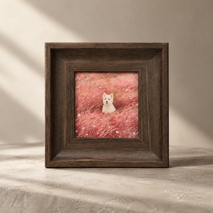 Custom Wood-Framed Pet Portrait – Spring Field Series