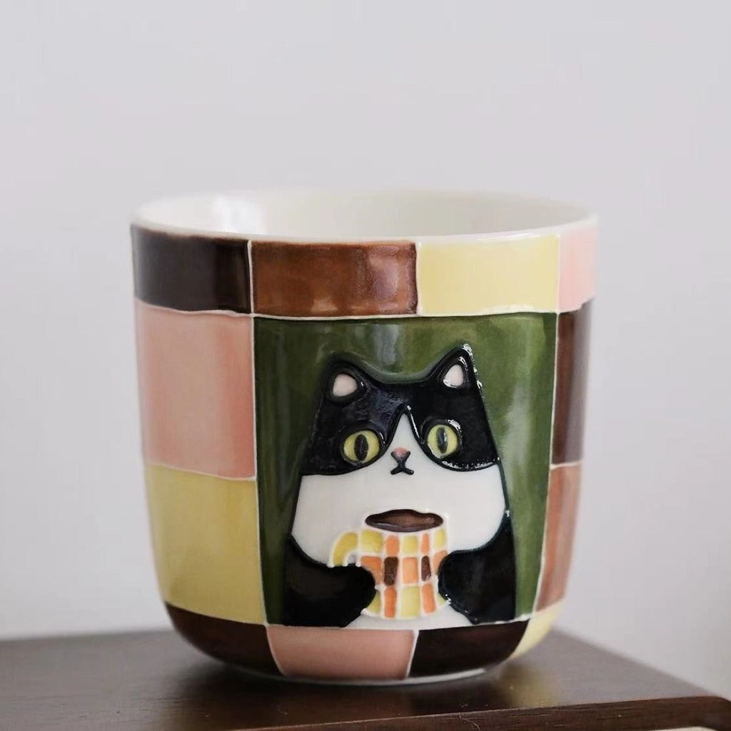 Hand-painted Tuxedo Cat Ceramic Coffee Cup & Saucer Set | Creator Exclusive image 2