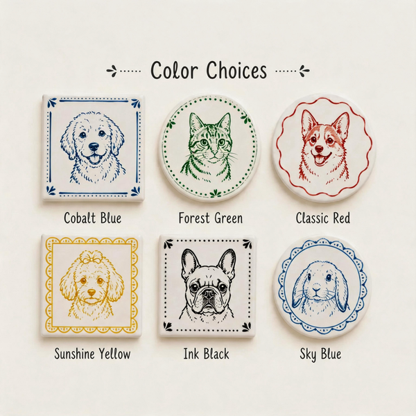 Custom Pet Portrait Fridge Magnet – Blue Porcelain Style