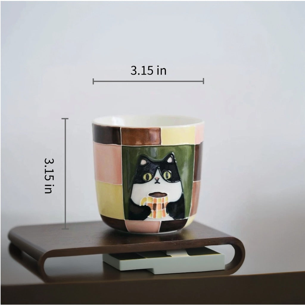 Hand-painted Tuxedo Cat Ceramic Coffee Cup & Saucer Set | Creator Exclusive image 4