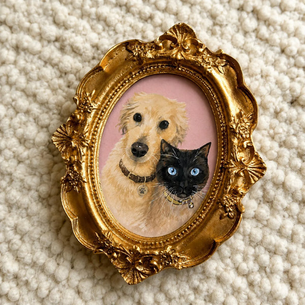 Custom Mini Pet Portrait Painting - Vintage Style for Multiple Pets