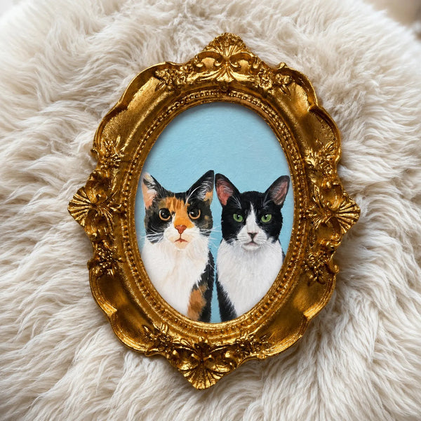 Custom Mini Pet Portrait Painting - Vintage Style for Multiple Pets