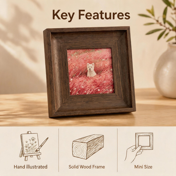 Custom Wood-Framed Pet Portrait – Spring Field Series
