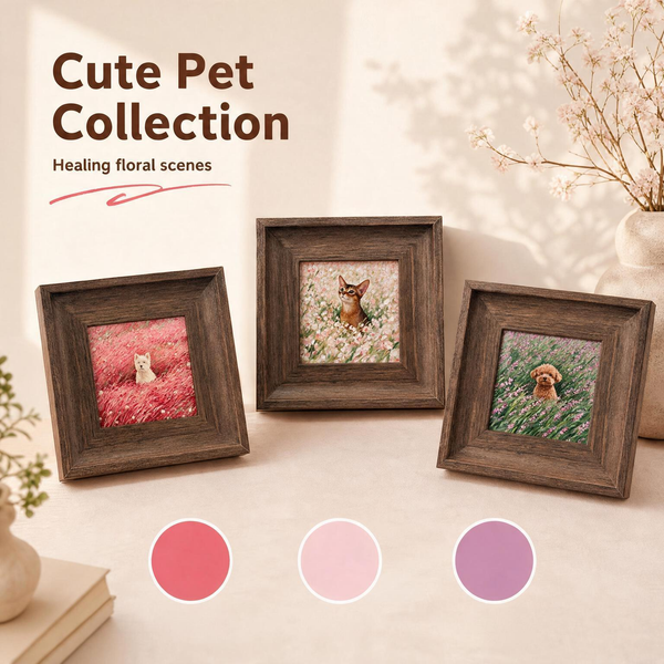 Custom Wood-Framed Pet Portrait – Spring Field Series